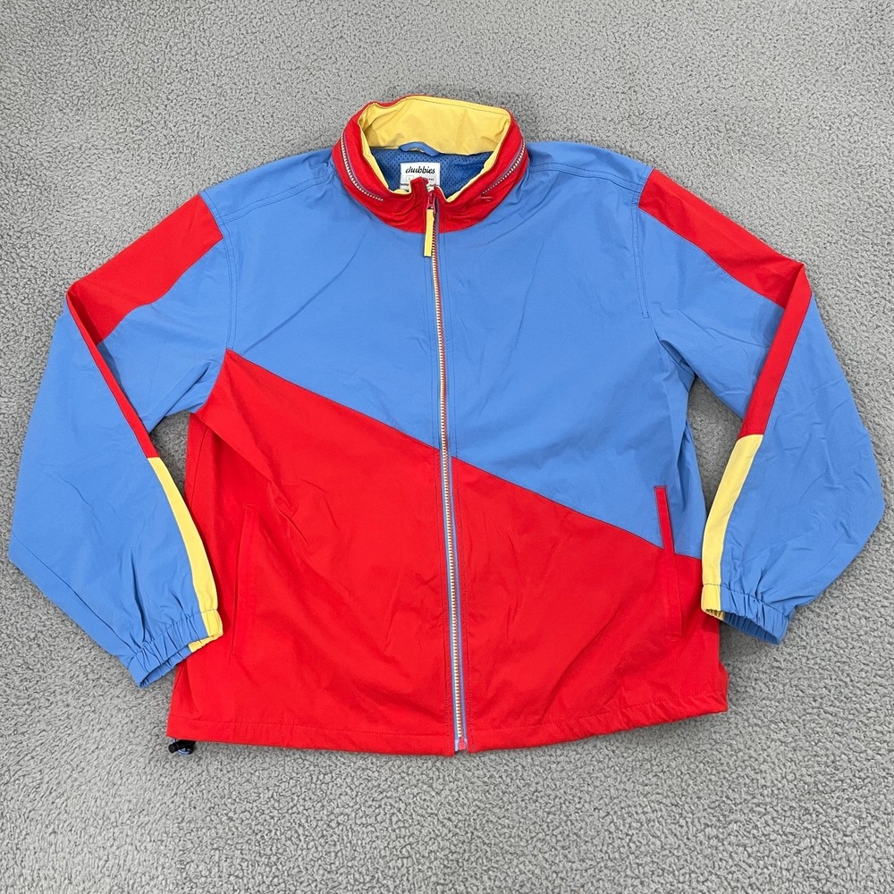 Chubbies All Star Track Jacket Men L Blue Red Colorblock Full Zip Windbreaker